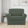 Easy-Going 2 Pieces Microfiber Stretch Chair Slipcover – Spandex Soft Fitted Sofa Couch Cover Washable Furniture Protector with Elastic Bottom Kids Pet Chocolate(Greyish Green)