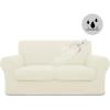 Easy-Going 100% Dual Waterproof 2 Pieces Chair Cover Stretch Soft Couch Cover for Dogs, Sofa Slipcover for 1 Separate Cushion Couch Leakproof Furniture Protector for Kids, Pets Dark Gray(Ivory)