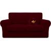 Easy-Going 100% Dual Waterproof 2 Pieces Chair Cover Stretch Soft Couch Cover for Dogs, Sofa Slipcover for 1 Separate Cushion Couch Leakproof Furniture Protector for Kids, Pets Dark Gray(Wine)