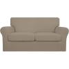 Easy-Going 2 Pieces Microfiber Stretch Chair Slipcover – Spandex Soft Fitted Sofa Couch Cover Washable Furniture Protector with Elastic Bottom Kids Pet Chocolate(Natural)