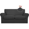 Easy-Going 2 Pieces Microfiber Stretch Chair Slipcover – Spandex Soft Fitted Sofa Couch Cover Washable Furniture Protector with Elastic Bottom Kids Pet Chocolate(Dark Gray)