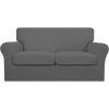 Easy-Going 2 Pieces Microfiber Stretch Chair Slipcover – Spandex Soft Fitted Sofa Couch Cover Washable Furniture Protector with Elastic Bottom Kids Pet Chocolate(Grey)