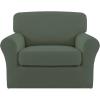 Easy-Going 2 Pieces Microfiber Stretch Chair Slipcover – Spandex Soft Fitted Sofa Couch Cover Washable Furniture Protector with Elastic Bottom Kids Pet Chocolate(Greyish Green)