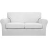 Easy-Going 2 Pieces Microfiber Stretch Chair Slipcover – Spandex Soft Fitted Sofa Couch Cover Washable Furniture Protector with Elastic Bottom Kids Pet Chocolate(Snow White)
