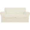 Easy-Going 2 Pieces Microfiber Stretch Chair Slipcover – Spandex Soft Fitted Sofa Couch Cover Washable Furniture Protector with Elastic Bottom Kids Pet Chocolate(Ivory)