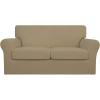 Easy-Going 2 Pieces Microfiber Stretch Chair Slipcover – Spandex Soft Fitted Sofa Couch Cover Washable Furniture Protector with Elastic Bottom Kids Pet Chocolate(Tan)