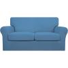 Easy-Going 2 Pieces Microfiber Stretch Chair Slipcover – Spandex Soft Fitted Sofa Couch Cover Washable Furniture Protector with Elastic Bottom Kids Pet Chocolate(Light Blue)
