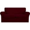 Easy-Going 2 Pieces Microfiber Stretch Chair Slipcover – Spandex Soft Fitted Sofa Couch Cover Washable Furniture Protector with Elastic Bottom Kids Pet Chocolate(Wine)