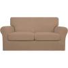 Easy-Going 2 Pieces Microfiber Stretch Chair Slipcover – Spandex Soft Fitted Sofa Couch Cover Washable Furniture Protector with Elastic Bottom Kids Pet Chocolate(Camel)