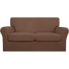 Easy-Going 2 Pieces Microfiber Stretch Chair Slipcover – Spandex Soft Fitted Sofa Couch Cover Washable Furniture Protector with Elastic Bottom Kids Pet Chocolate(Brown)