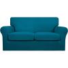 Easy-Going 2 Pieces Microfiber Stretch Chair Slipcover – Spandex Soft Fitted Sofa Couch Cover Washable Furniture Protector with Elastic Bottom Kids Pet Chocolate(Peacock Blue)