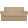 Easy-Going 2 Pieces Microfiber Stretch Chair Slipcover – Spandex Soft Fitted Sofa Couch Cover Washable Furniture Protector with Elastic Bottom Kids Pet Chocolate(Pale Yellow)