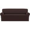 Easy-Going Fleece Stretch Sofa Slipcover Spandex Non-Slip Soft Couch Sofa Cover, Washable Furniture Protector with Anti-Skid Foam and Elastic Bottom for Kids, Pets(Loveseat, Dark Gray)(Coffee)