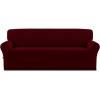 Easy-Going Fleece Stretch Sofa Slipcover Spandex Non-Slip Soft Couch Sofa Cover, Washable Furniture Protector with Anti-Skid Foam and Elastic Bottom for Kids, Pets(Loveseat, Dark Gray)(Wine)