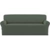 Easy-Going Fleece Stretch Sofa Slipcover Spandex Non-Slip Soft Couch Sofa Cover, Washable Furniture Protector with Anti-Skid Foam and Elastic Bottom for Kids, Pets(Loveseat, Dark Gray)(Grayish Green)