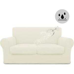 Easy-Going 100% Dual Waterproof 2 Pieces Chair Cover Stretch Soft Couch Cover for Dogs, Sofa Slipcover for 1 Separate Cushion Couch Leakproof Furniture Protector for Kids, Pets Dark Gray(Ivory)