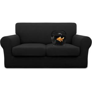 Easy-Going 100% Dual Waterproof 2 Pieces Chair Cover Stretch Soft Couch Cover for Dogs, Sofa Slipcover for 1 Separate Cushion Couch Leakproof Furniture Protector for Kids, Pets Dark Gray(Black)