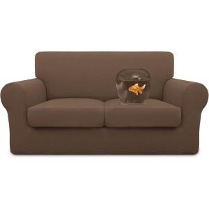 Easy-Going 100% Dual Waterproof 2 Pieces Chair Cover Stretch Soft Couch Cover for Dogs, Sofa Slipcover for 1 Separate Cushion Couch Leakproof Furniture Protector for Kids, Pets Dark Gray(Brown)