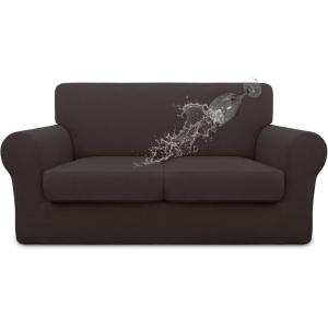 Easy-Going 100% Dual Waterproof 2 Pieces Chair Cover Stretch Soft Couch Cover for Dogs, Sofa Slipcover for 1 Separate Cushion Couch Leakproof Furniture Protector for Kids, Pets Dark Gray(Chocolate)
