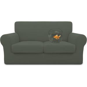Easy-Going 100% Dual Waterproof 2 Pieces Chair Cover Stretch Soft Couch Cover for Dogs, Sofa Slipcover for 1 Separate Cushion Couch Leakproof Furniture Protector for Kids, Pets Dark Gray(Grayish Green)