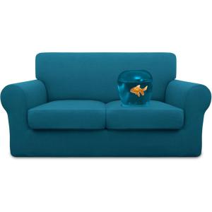 Easy-Going 100% Dual Waterproof 2 Pieces Chair Cover Stretch Soft Couch Cover for Dogs, Sofa Slipcover for 1 Separate Cushion Couch Leakproof Furniture Protector for Kids, Pets Dark Gray(Peacock Blue)