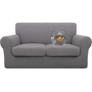 Easy-Going 100% Dual Waterproof 2 Pieces Chair Cover Stretch Soft Couch Cover for Dogs, Sofa Slipcover for 1 Separate Cushion Couch Leakproof Furniture Protector for Kids, Pets Dark Gray(Light Gray)