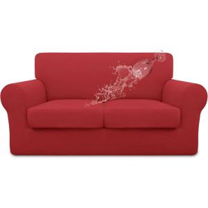 Easy-Going 100% Dual Waterproof 2 Pieces Chair Cover Stretch Soft Couch Cover for Dogs, Sofa Slipcover for 1 Separate Cushion Couch Leakproof Furniture Protector for Kids, Pets Dark Gray(Christmas Red)