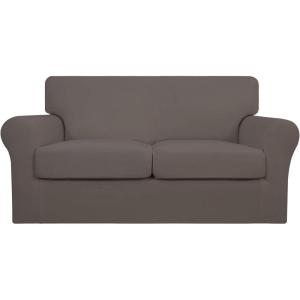 Easy-Going 2 Pieces Microfiber Stretch Chair Slipcover – Spandex Soft Fitted Sofa Couch Cover Washable Furniture Protector with Elastic Bottom Kids Pet Chocolate(Taupe)