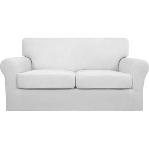 Easy-Going 2 Pieces Microfiber Stretch Chair Slipcover – Spandex Soft Fitted Sofa Couch Cover Washable Furniture Protector with Elastic Bottom Kids Pet Chocolate(Snow White)