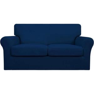 Easy-Going 2 Pieces Microfiber Stretch Chair Slipcover – Spandex Soft Fitted Sofa Couch Cover Washable Furniture Protector with Elastic Bottom Kids Pet Chocolate(Navy)