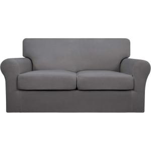 Easy-Going 2 Pieces Microfiber Stretch Chair Slipcover – Spandex Soft Fitted Sofa Couch Cover Washable Furniture Protector with Elastic Bottom Kids Pet Chocolate(Light Gray)