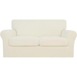 Easy-Going 2 Pieces Microfiber Stretch Chair Slipcover – Spandex Soft Fitted Sofa Couch Cover Washable Furniture Protector with Elastic Bottom Kids Pet Chocolate(Ivory)