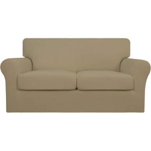 Easy-Going 2 Pieces Microfiber Stretch Chair Slipcover – Spandex Soft Fitted Sofa Couch Cover Washable Furniture Protector with Elastic Bottom Kids Pet Chocolate(Tan)
