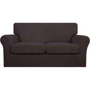 Easy-Going 2 Pieces Microfiber Stretch Chair Slipcover – Spandex Soft Fitted Sofa Couch Cover Washable Furniture Protector with Elastic Bottom Kids Pet Chocolate(Chocolate)