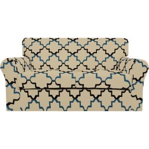 Easy-Going 2 Pieces Microfiber Stretch Chair Slipcover – Spandex Soft Fitted Sofa Couch Cover Washable Furniture Protector with Elastic Bottom Kids Pet Chocolate(Quatrefoil/Beige)