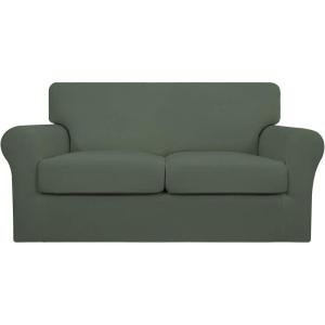 Easy-Going 2 Pieces Microfiber Stretch Chair Slipcover – Spandex Soft Fitted Sofa Couch Cover Washable Furniture Protector with Elastic Bottom Kids Pet Chocolate(Grayish Green)