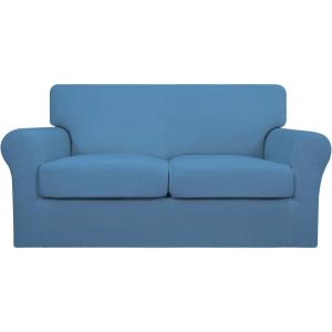 Easy-Going 2 Pieces Microfiber Stretch Chair Slipcover – Spandex Soft Fitted Sofa Couch Cover Washable Furniture Protector with Elastic Bottom Kids Pet Chocolate(Light Blue)