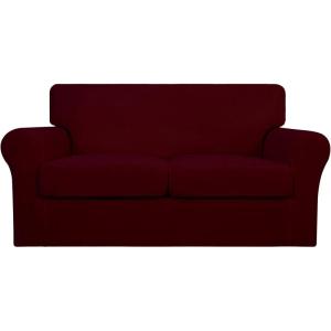 Easy-Going 2 Pieces Microfiber Stretch Chair Slipcover – Spandex Soft Fitted Sofa Couch Cover Washable Furniture Protector with Elastic Bottom Kids Pet Chocolate(Wine)