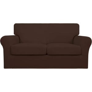 Easy-Going 2 Pieces Microfiber Stretch Chair Slipcover – Spandex Soft Fitted Sofa Couch Cover Washable Furniture Protector with Elastic Bottom Kids Pet Chocolate(Coffee)