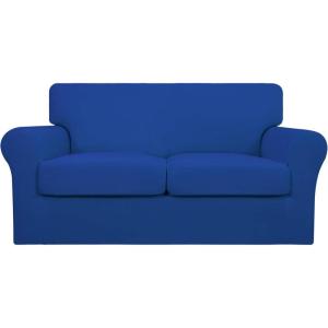 Easy-Going 2 Pieces Microfiber Stretch Chair Slipcover – Spandex Soft Fitted Sofa Couch Cover Washable Furniture Protector with Elastic Bottom Kids Pet Chocolate(Classic Blue)