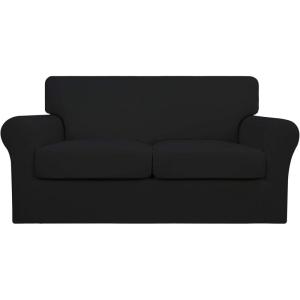 Easy-Going 2 Pieces Microfiber Stretch Chair Slipcover – Spandex Soft Fitted Sofa Couch Cover Washable Furniture Protector with Elastic Bottom Kids Pet Chocolate(Black)