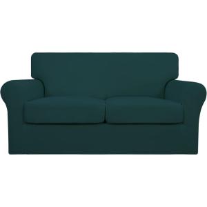 Easy-Going 2 Pieces Microfiber Stretch Chair Slipcover – Spandex Soft Fitted Sofa Couch Cover Washable Furniture Protector with Elastic Bottom Kids Pet Chocolate(Deep Teal)