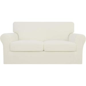 Easy-Going 2 Pieces Microfiber Stretch Chair Slipcover – Spandex Soft Fitted Sofa Couch Cover Washable Furniture Protector with Elastic Bottom Kids Pet Chocolate(Beige)