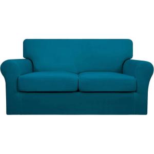 Easy-Going 2 Pieces Microfiber Stretch Chair Slipcover – Spandex Soft Fitted Sofa Couch Cover Washable Furniture Protector with Elastic Bottom Kids Pet Chocolate(Peacock Blue)