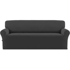 Easy-Going Fleece Stretch Sofa Slipcover Spandex Non-Slip Soft Couch Sofa Cover, Washable Furniture Protector with Anti-Skid Foam and Elastic Bottom for Kids, Pets(Loveseat, Dark Gray)(Dark Gray)