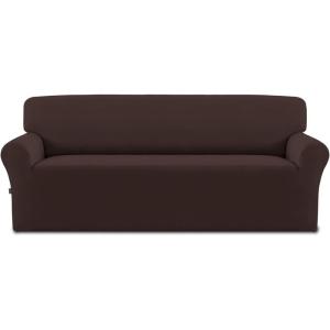 Easy-Going Fleece Stretch Sofa Slipcover Spandex Non-Slip Soft Couch Sofa Cover, Washable Furniture Protector with Anti-Skid Foam and Elastic Bottom for Kids, Pets(Loveseat, Dark Gray)(Chocolate)