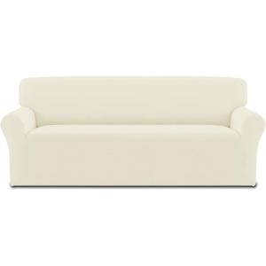 Easy-Going Fleece Stretch Sofa Slipcover Spandex Non-Slip Soft Couch Sofa Cover, Washable Furniture Protector with Anti-Skid Foam and Elastic Bottom for Kids, Pets(Loveseat, Dark Gray)(Ivory)