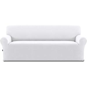 Easy-Going Fleece Stretch Sofa Slipcover Spandex Non-Slip Soft Couch Sofa Cover, Washable Furniture Protector with Anti-Skid Foam and Elastic Bottom for Kids, Pets(Loveseat, Dark Gray)(Snow White)