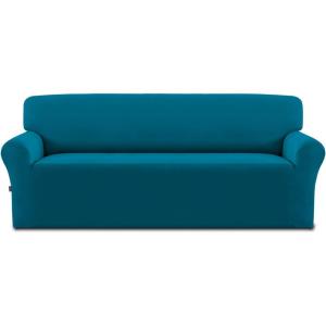 Easy-Going Fleece Stretch Sofa Slipcover Spandex Non-Slip Soft Couch Sofa Cover, Washable Furniture Protector with Anti-Skid Foam and Elastic Bottom for Kids, Pets(Loveseat, Dark Gray)(Peacock Blue)
