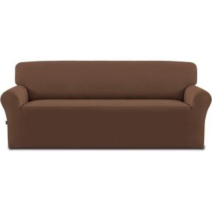 Easy-Going Fleece Stretch Sofa Slipcover Spandex Non-Slip Soft Couch Sofa Cover, Washable Furniture Protector with Anti-Skid Foam and Elastic Bottom for Kids, Pets(Loveseat, Dark Gray)(Brown)